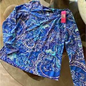 NWT Lilly Pulitzer Tristan Top Coastal Blue Legga Sea Twist Keyhole Back